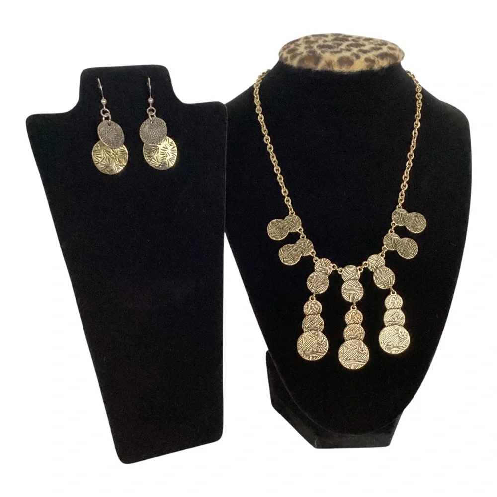The Sak Gold Tone Black Weave Pattern Aztec Style Coin Drop Statement Necklace - Picture 3 of 10